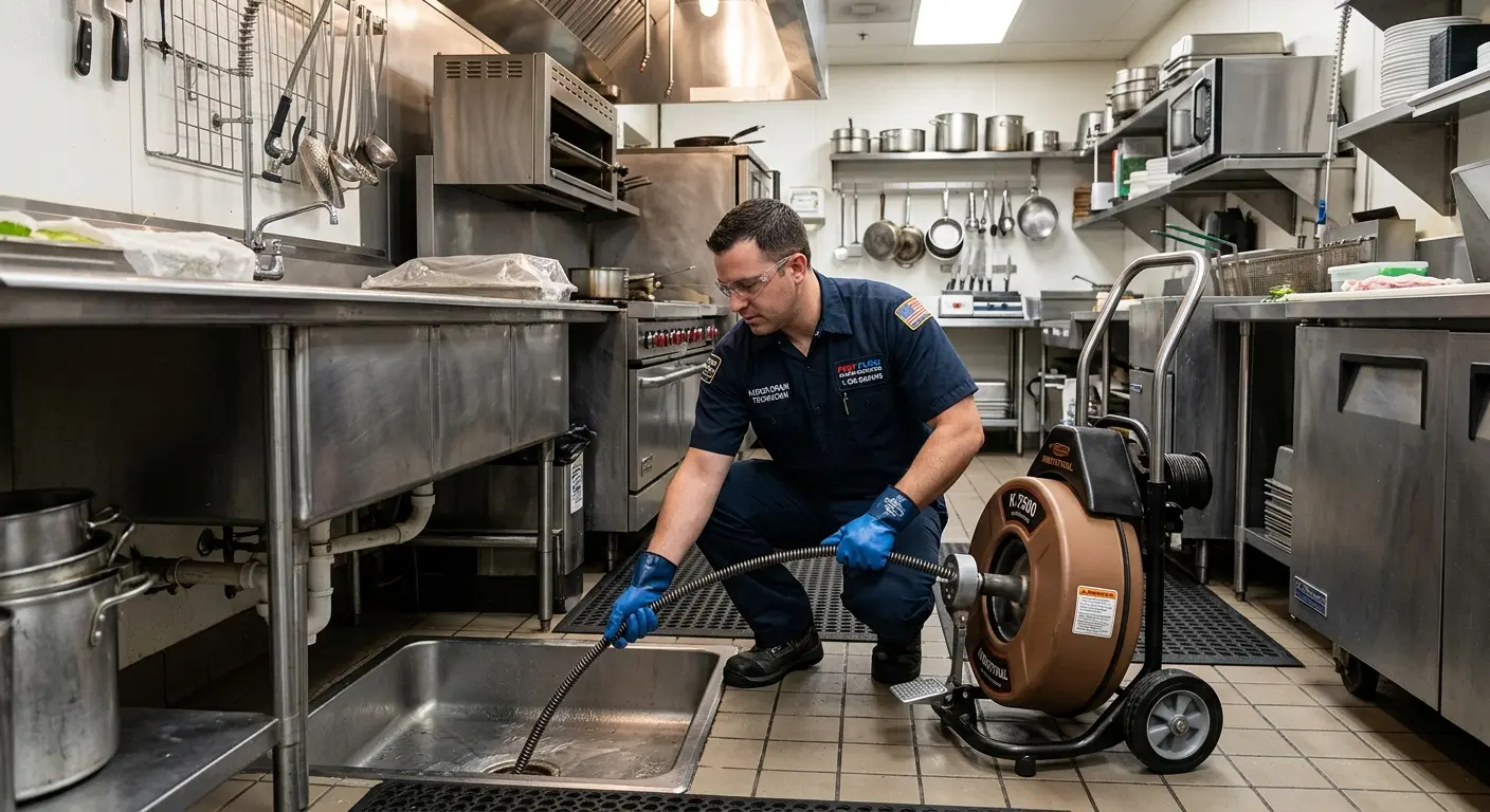 Commercial drain cleaning service in a restaurant kitchen in Seagoville